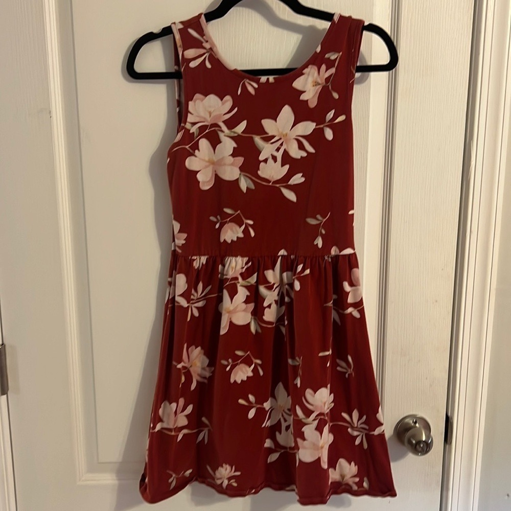 ONLY Summer Niella SL Short Dress Rust Red Floral Print Sleeveless Mini Medium
